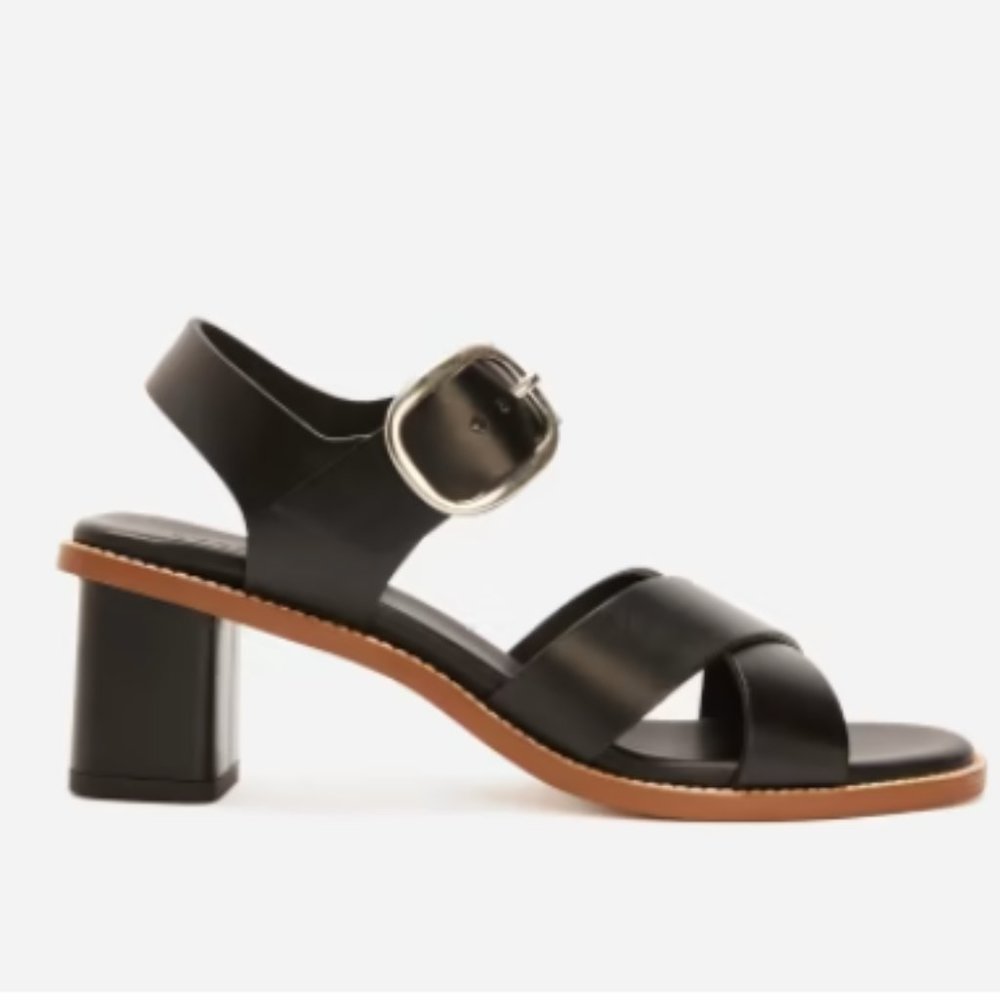 NWT $160 Everlane Italian Leather Buckle Heel in Black - Picture 1 of 3